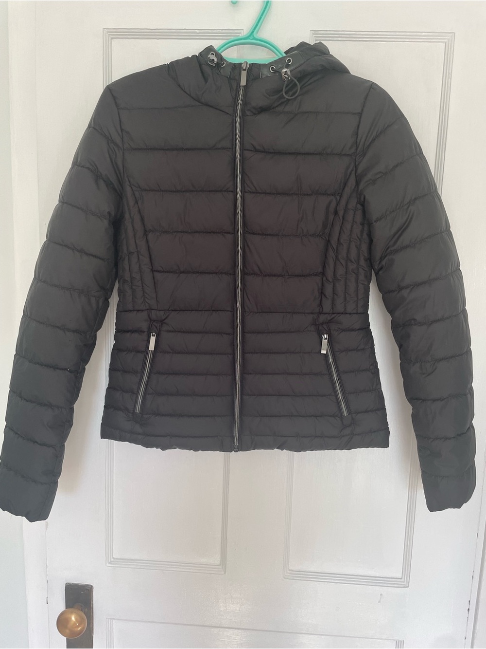 Zara Women's Black Quilted Hooded Jacket